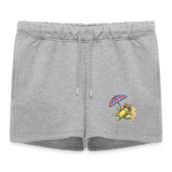 Chat de plage coloré avec parasol - Short de survêtement femme premium - gris chiné - Devant - AI Model Female 172 light (172cm)
