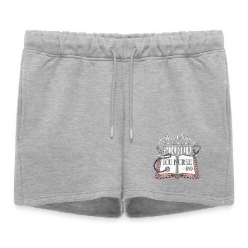 Infirmière en soins intensifs : une courte histoire Je suis infirmière diplômée - Short de survêtement femme premium - gris chiné - Devant - AI Model Female 172 light (172cm)