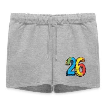 26 Nombre Coloré - Short de survêtement femme premium - gris chiné - Devant - AI Model Female 172 light (172cm)