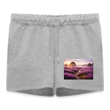 Champ de lavande au lever du soleil - Short de survêtement femme premium - gris chiné - Devant - AI Model Female 172 light (172cm)