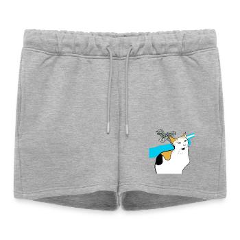 chat assis - Short de survêtement femme premium - gris chiné - Devant - AI Model Female 172 light (172cm)