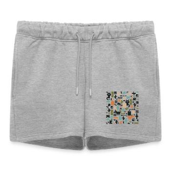 Chat renard oiseau motif l multicolore - Short de survêtement femme premium - gris chiné - Devant - AI Model Female 172 light (172cm)