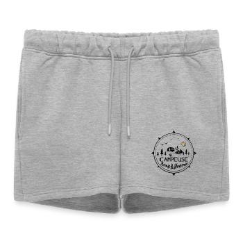 happy laughing camper - Women’s Premium Organic Sweatshorts - heather grey - Front - AI Model Female 172 light (172cm)