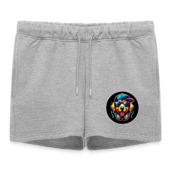 Golden Retriever chien rappeur avec casquette et écouteurs - Short de survêtement femme premium - gris chiné - Devant - AI Model Female 172 light (172cm)