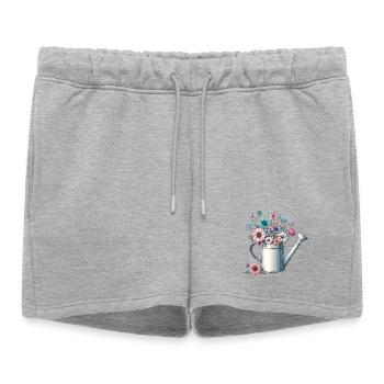 Arrosoir, luxuriant rempli de fleurs aux couleurs pastel - Short de survêtement femme premium - gris chiné - Devant - AI Model Female 172 light (172cm)