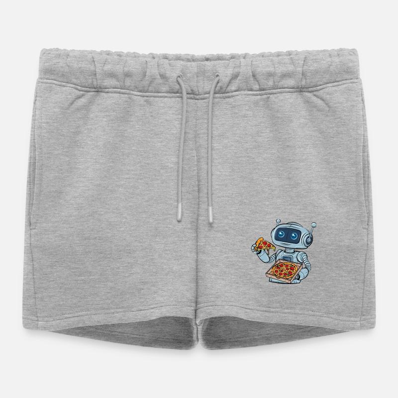 Robot Eats Fast Food Pizza - Women’s Premium Organic Sweatshorts - heather grey