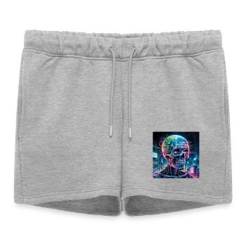 Crâne cyberpunk avec citations sur la technologie - Short de survêtement femme premium - gris chiné - Devant - AI Model Female 172 light (172cm)