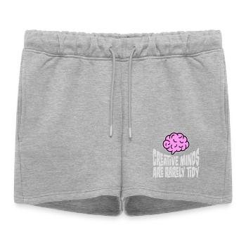Les esprits créatifs sont rarement bien rangés Logo créatif drôle - Short de survêtement femme premium - gris chiné - Devant - AI Model Female 172 light (172cm)