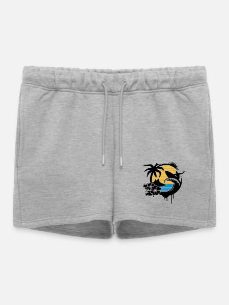 Surfing Graffiti -Palme,Hibiskusblüten,Insel,Welle - Frauen Premium Organic Sweatshorts - Grau meliert