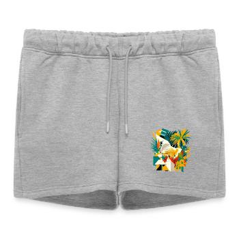 Palmiers et fleurs d’un point de vue cubique - Short de survêtement femme premium - gris chiné - Devant - AI Model Female 172 light (172cm)