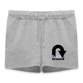 turn around | undrehen | arrow | pfeil - Women’s Premium Organic Sweatshorts - heather grey - Front - AI Model Female 172 light (172cm)