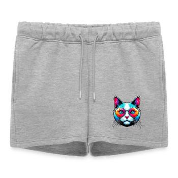 Chat avec des lunettes de soleil - Short de survêtement femme premium - gris chiné - Devant - AI Model Female 172 light (172cm)