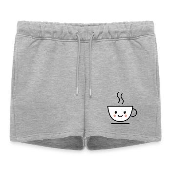 Café, thé ou tasse de cacao avec un visage kawaii - Short de survêtement femme premium - gris chiné - Devant - AI Model Female 172 light (172cm)