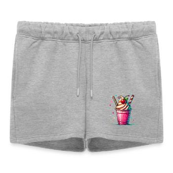 Séduisant Cherry Dreams : Milkshake à la cerise - Short de survêtement femme premium - gris chiné - Devant - AI Model Female 172 light (172cm)