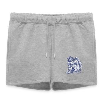 Ange triste | Dessin peint à la main - Short de survêtement femme premium - gris chiné - Devant - AI Model Female 172 light (172cm)