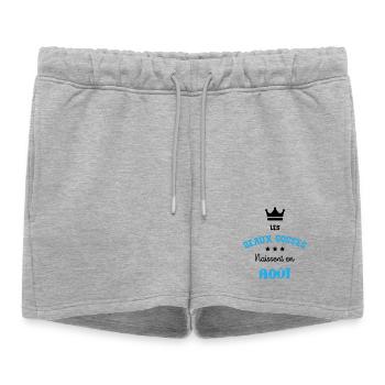 Cadeau naissance bébé garçon Août Beaux Gosses BG - Short de survêtement femme premium - gris chiné - Devant - AI Model Female 172 light (172cm)