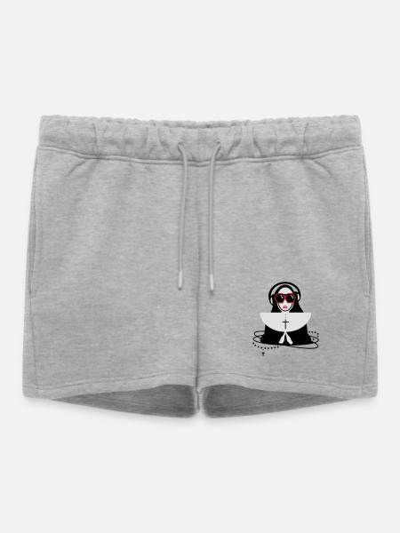 Nonne mit Sonnenbrille und Kopfhörer - Frauen Premium Organic Sweatshorts - Grau meliert