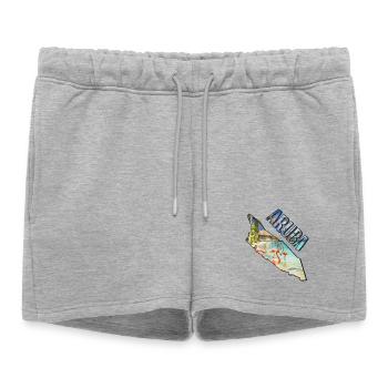 Carte aquarelle Aruba - Short de survêtement femme premium - gris chiné - Devant - AI Model Female 172 light (172cm)