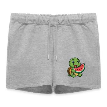 Tortue mignonne avec melon design d’été - Short de survêtement femme premium - gris chiné - Devant - AI Model Female 172 light (172cm)