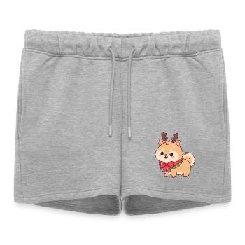 Chien Renne Noël Doux Festif - Short de survêtement femme premium - gris chiné - Devant - AI Model Female 172 light (172cm)