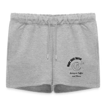 Infirmière de nuit - Café et stéthoscope chaos M - Short de survêtement femme premium - gris chiné - Devant - AI Model Female 172 light (172cm)