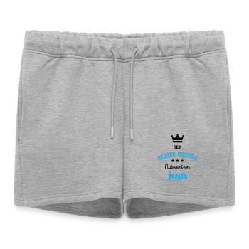 Cadeau naissance bébé garçon Juin Beaux Gosses BG - Short de survêtement femme premium - gris chiné - Devant - AI Model Female 172 light (172cm)