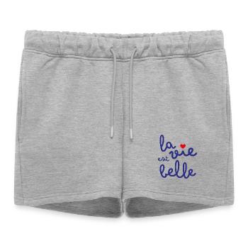 La vie est belle - Short de survêtement femme premium - gris chiné - Devant - AI Model Female 172 light (172cm)