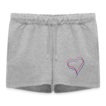 Un cœur rouge et un cœur bleu ensemble - Short de survêtement femme premium - gris chiné - Devant - AI Model Female 172 light (172cm)