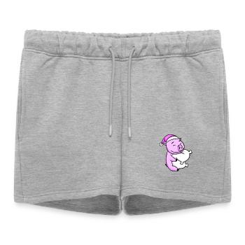 Cochon avec oreiller et bonnet de couchage - Short de survêtement femme premium - gris chiné - Devant - AI Model Female 172 light (172cm)
