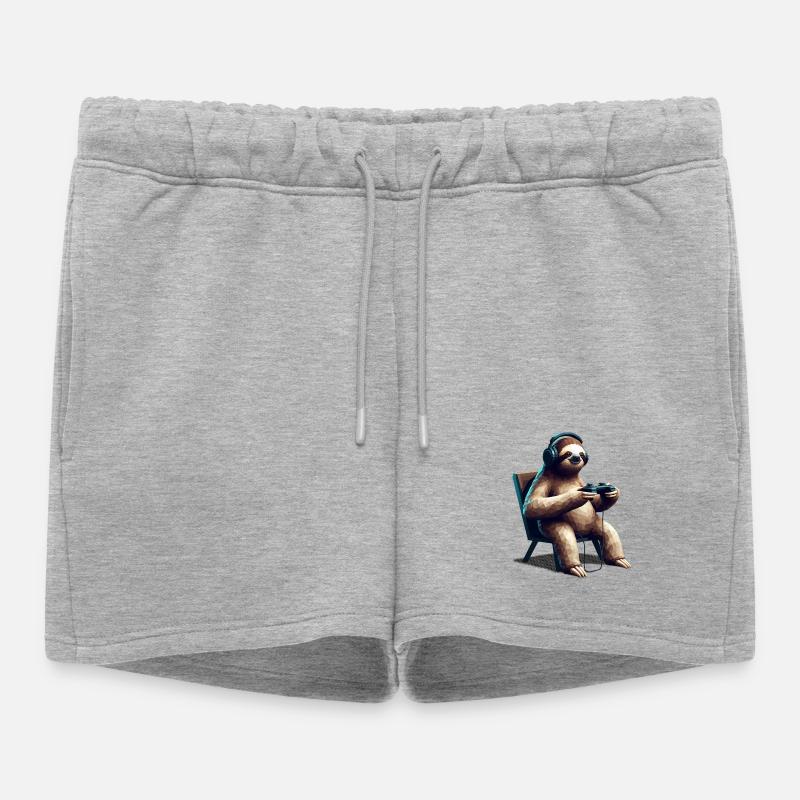 Faultier Gamer mit Headset & Controller Low Poly - Frauen Premium Organic Sweatshorts - Grau meliert