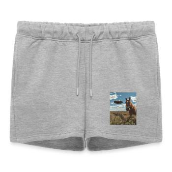 Selfie de cheval avec OVNI - Short de survêtement femme premium - gris chiné - Devant - AI Model Female 172 light (172cm)