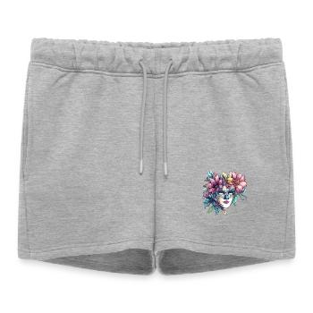 Masque floral dans un style bal masqué - Short de survêtement femme premium - gris chiné - Devant - AI Model Female 172 light (172cm)