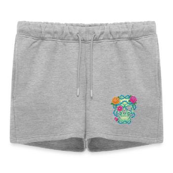 Crâne Floral - skull art - Short de survêtement femme premium - gris chiné - Devant - AI Model Female 172 light (172cm)