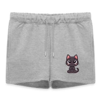 Chat noir mignon en prière - Short de survêtement femme premium - gris chiné - Devant - AI Model Female 172 light (172cm)
