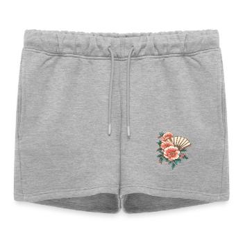 Peony and fans - Women’s Premium Organic Sweatshorts - heather grey - Front - AI Model Female 172 light (172cm)
