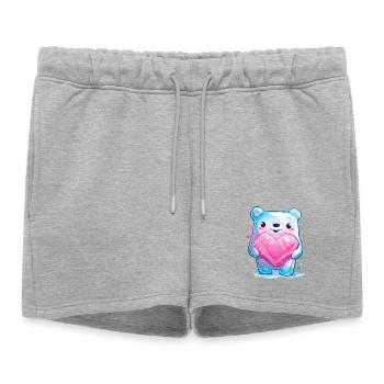 Ourson câlin avec cristal de cœur - Short de survêtement femme premium - gris chiné - Devant - AI Model Female 172 light (172cm)
