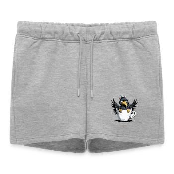 Matin, grognon, café, pas de désir, corbeau, mauvaise humeur, mauvaise humeur - Short de survêtement femme premium - gris chiné - Devant - AI Model Female 172 light (172cm)