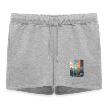 Horizons in four mountain panels - Women’s Premium Organic Sweatshorts - heather grey - Front - AI Model Female 172 light (172cm)