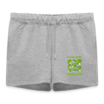 Végétarien, manger vert, vivre propre - Short de survêtement femme premium - gris chiné - Devant - AI Model Female 172 light (172cm)