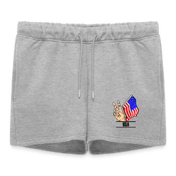 Drapeau des États-Unis, signe de paix, texte des États-Unis - Short de survêtement femme premium - gris chiné - Devant - AI Model Female 172 light (172cm)
