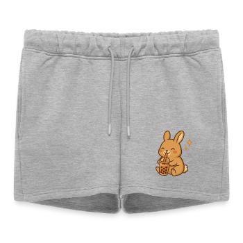 Lapin au bubble tea Kawaii Bunny - Short de survêtement femme premium - gris chiné - Devant - AI Model Female 172 light (172cm)