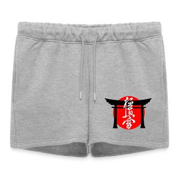 Kyokushin écrit en japonais kanji blanc Torii - Short de survêtement femme premium - gris chiné - Devant - AI Model Female 172 light (172cm)