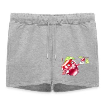 Personnage de dessin animé Drôle, Mangez une pomme rouge - Short de survêtement femme premium - gris chiné - Devant - AI Model Female 172 light (172cm)