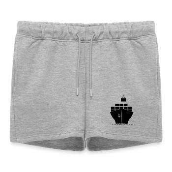 Bateau porte-conteneurs maritime avec chargement de grue - Short de survêtement femme premium - gris chiné - Devant - AI Model Female 172 light (172cm)