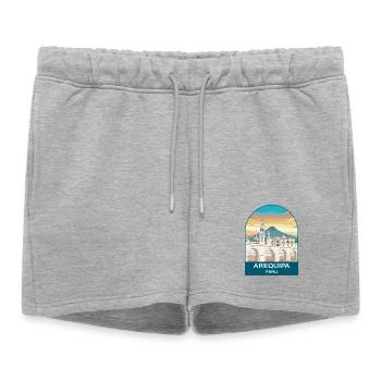 Arequipa Peru Volcano Vintage Travel Poster - Women’s Premium Organic Sweatshorts - heather grey - Front - AI Model Female 172 light (172cm)