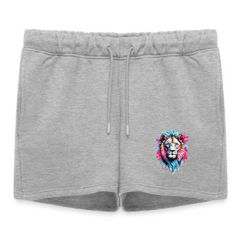 Tête de lion colorée - Short de survêtement femme premium - gris chiné - Devant - AI Model Female 172 light (172cm)
