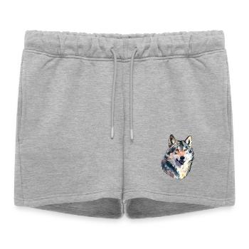 Portrait de loup amoureux des animaux - Short de survêtement femme premium - gris chiné - Devant - AI Model Female 172 light (172cm)
