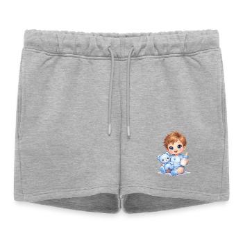 Bébé avec biberon et ours en peluche - Short de survêtement femme premium - gris chiné - Devant - AI Model Female 172 light (172cm)