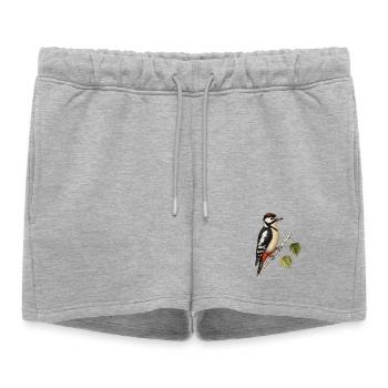 Great spotted woodpecker on branch - Women’s Premium Organic Sweatshorts - heather grey - Front - AI Model Female 172 light (172cm)