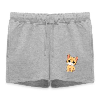 Chat mignon - Short de survêtement femme premium - gris chiné - Devant - AI Model Female 172 light (172cm)